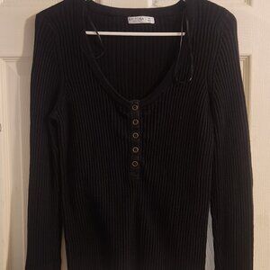 Arizona Jean Co. Black Ribbed Henley Long Sleeve Top - Size XL